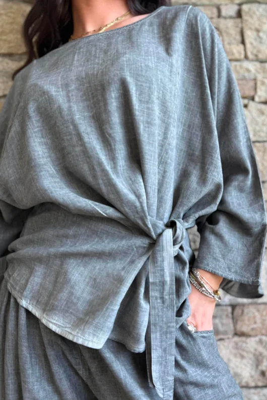 Lindin Linen Blend Kimono Top Washed Charcoal